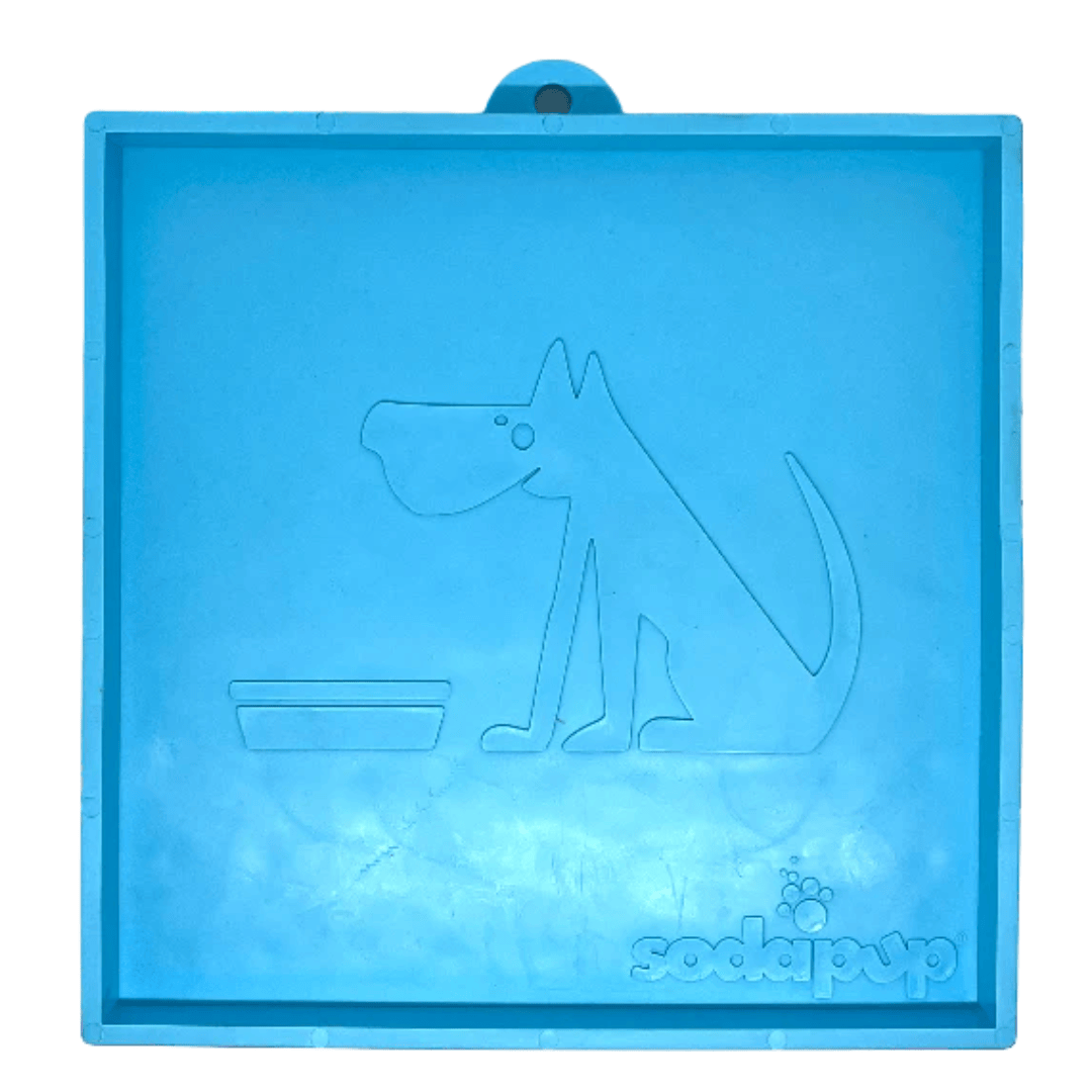 SodaPup Hold'em Suction Cup Holder in blue. sodapup logo and a n image of a dog engraved into it.