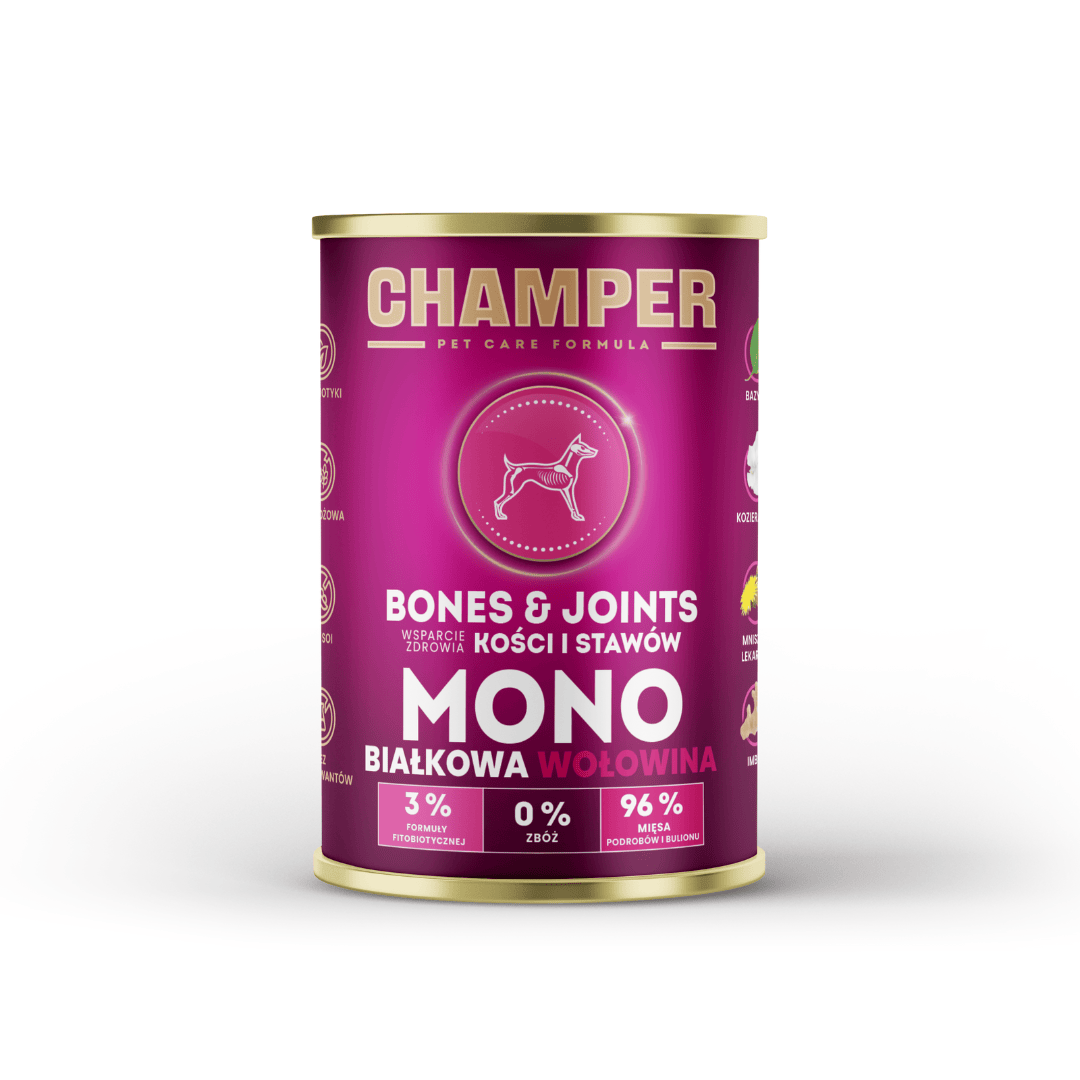 Champer Beef Bones and Joints wet dog food.
