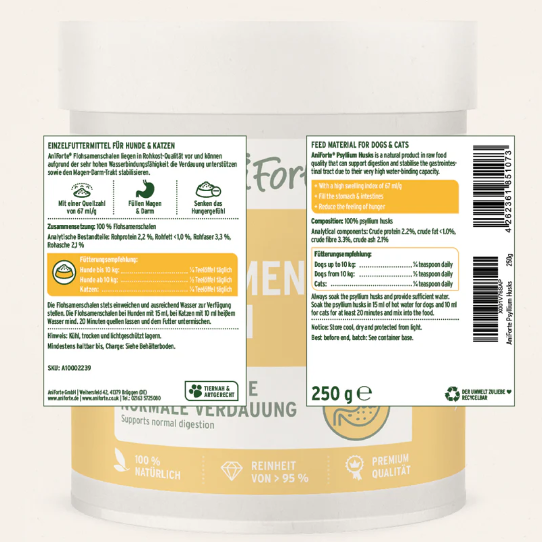 The label off the the Aniforte Psyllium Husks.