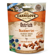 Carnilove Crunchy dog Treats Ostrich with Blackberries. Packaging is against a white background.
