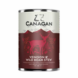 Canagan Venison and Wild Boar Stew Wet Food 400g against a white background.