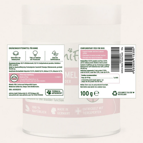The label of of the Aniforte Bladder Formula tub