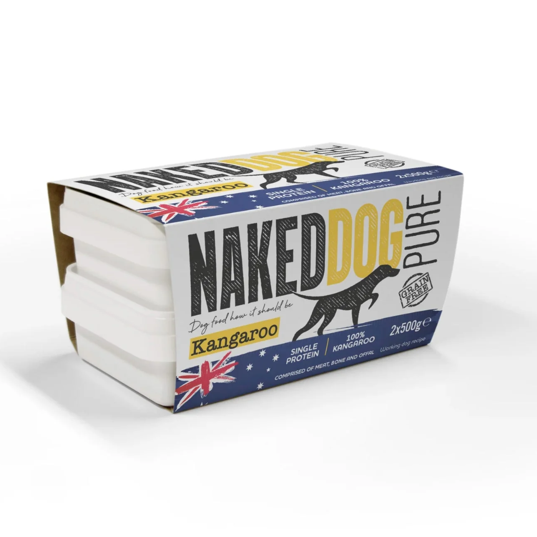 Naked Dog Pure Raw Kangaroo Dog Food against a white background.