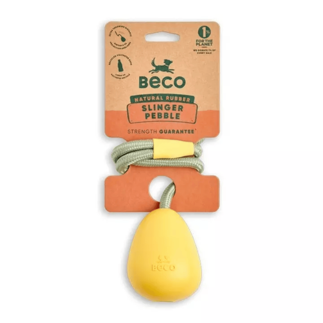 Beco Yellow Rubber Slinger Pebble in pacakging