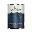 Canagan Salmon and Herring Supper Wet Food 400g tin against a white background.