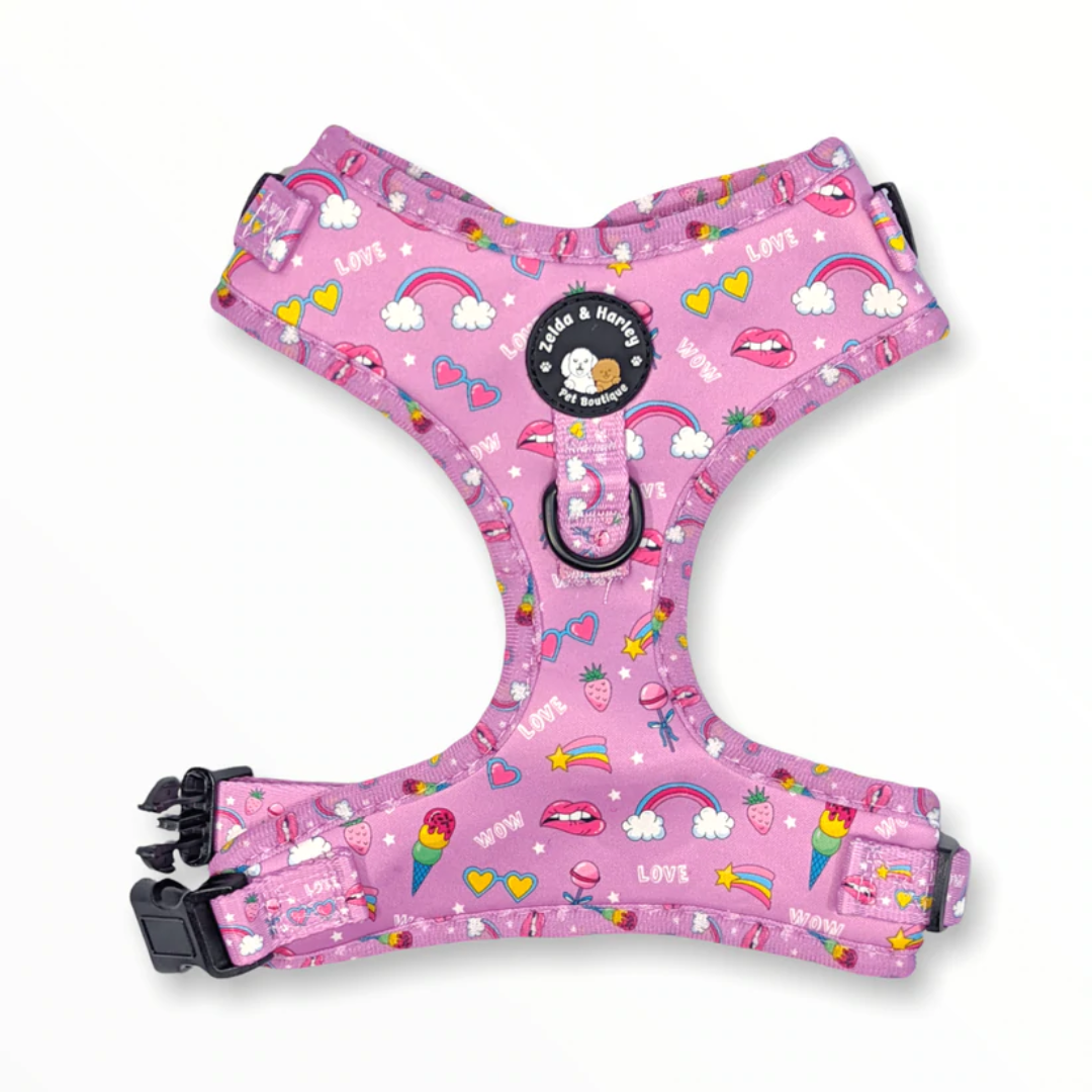 Zelda and Harley Pink Pawer Harness