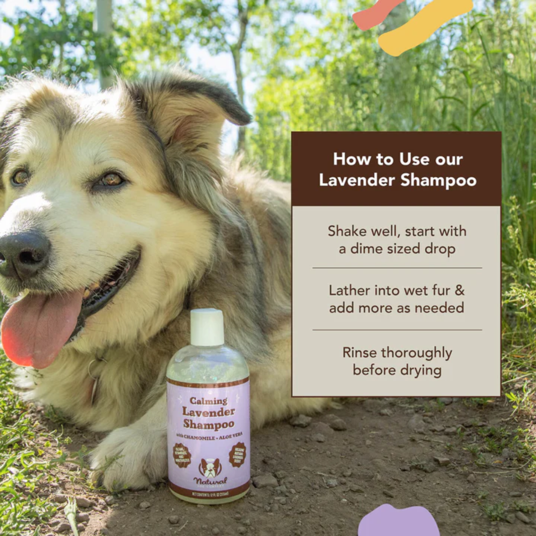 How to use our Lavender Shampoo: Shake well, start with a dime sized drop. Lather into wet fur and add more as needed. Rinse thoroughly before drying.