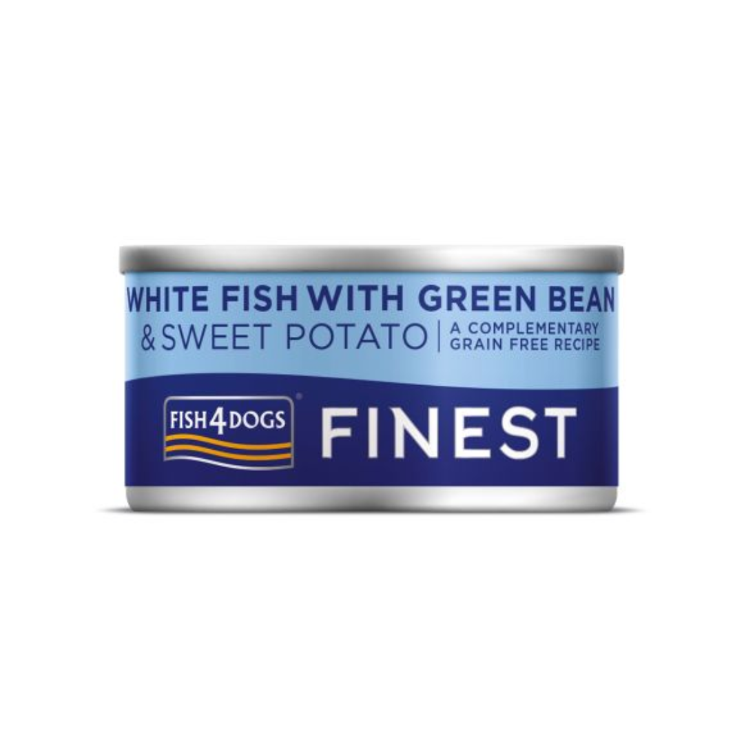 Tin of Fish 4 Dogs White Fish with Green Bean and Sweet Potato Complimentary Wet Dog Food