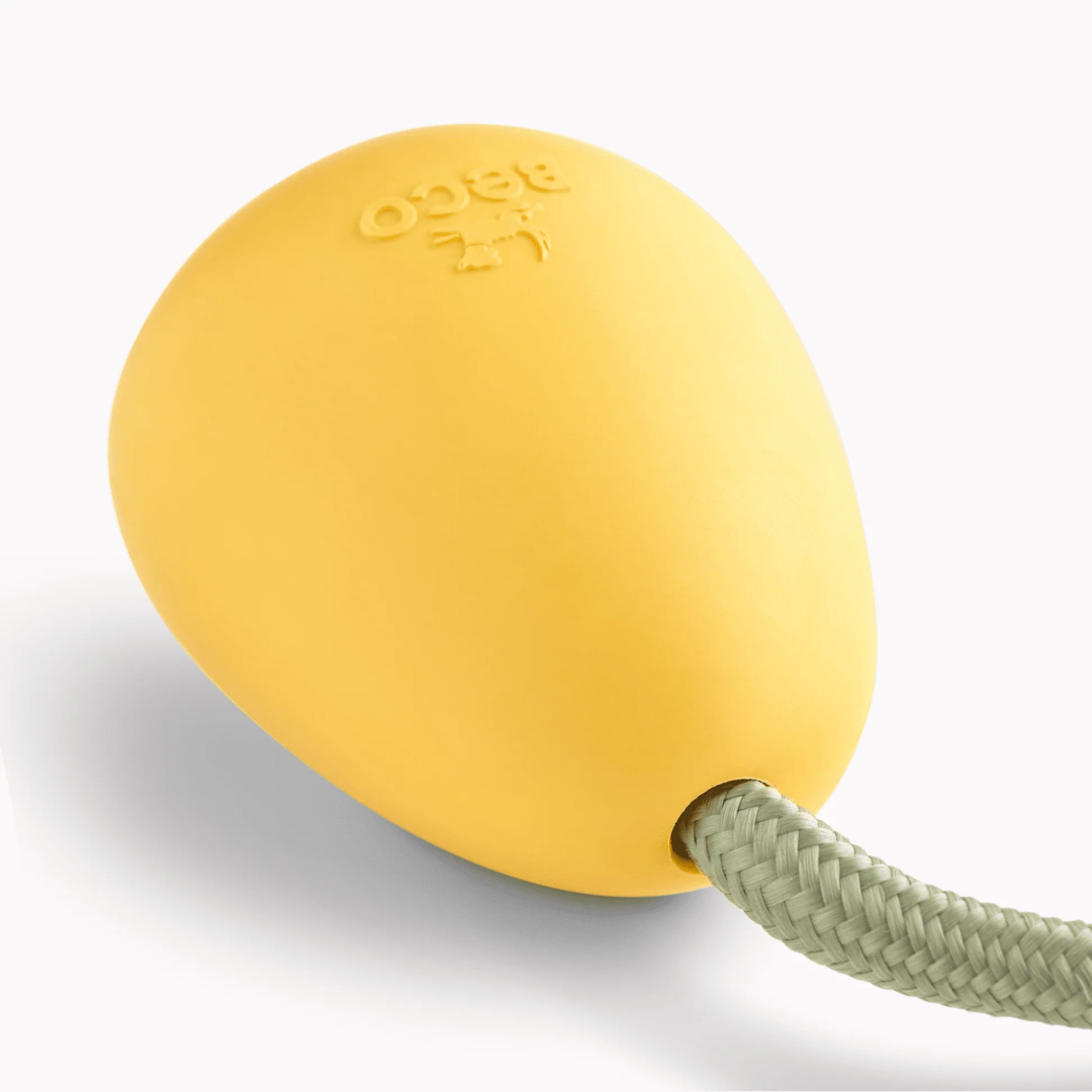 Close up of the Beco Yellow Rubber Slinger Pebble