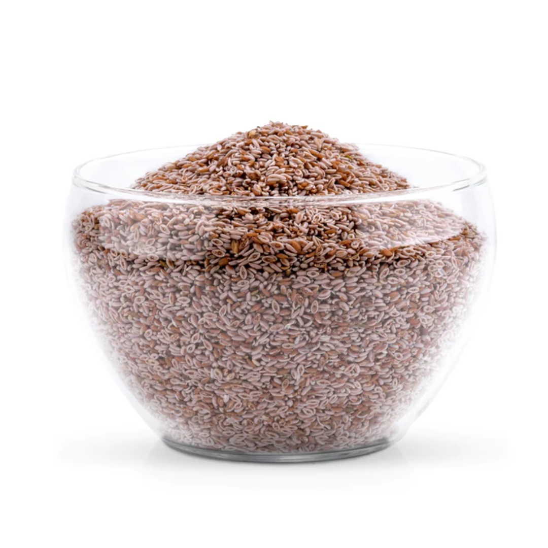 Glass bowl of Aniforte Indian Psyllium Seeds for Dogs, Cats and Horses.