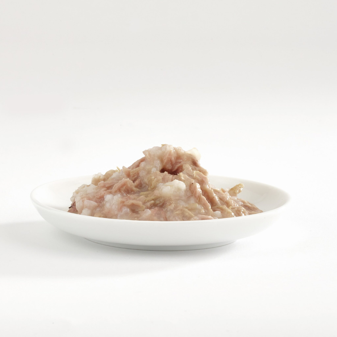 The Fish 4 Cats Tuna & Salmon cat food served on a plate with a soft, fish consistency