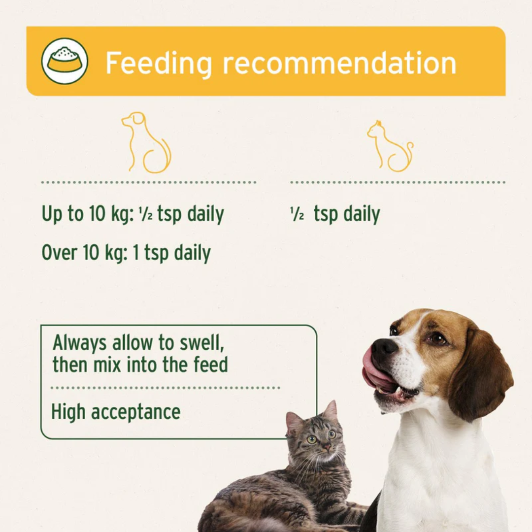 Feeding guidelines for The Aniforte Indian Psyllium Seeds  for dogs and cats