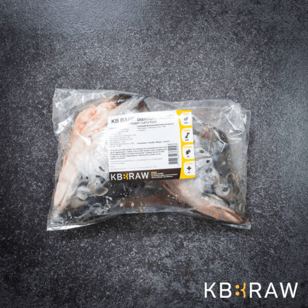 Bag of two raw salmon heads from KB Raw.
