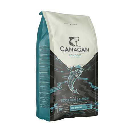 Bag of Canagan Grain Free Scottish Salmon dog food.