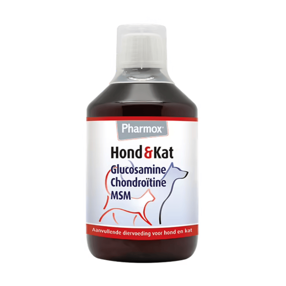 Bottle of Pharmox Glucosamine, Chondroitin and MSM for dogs and cats.