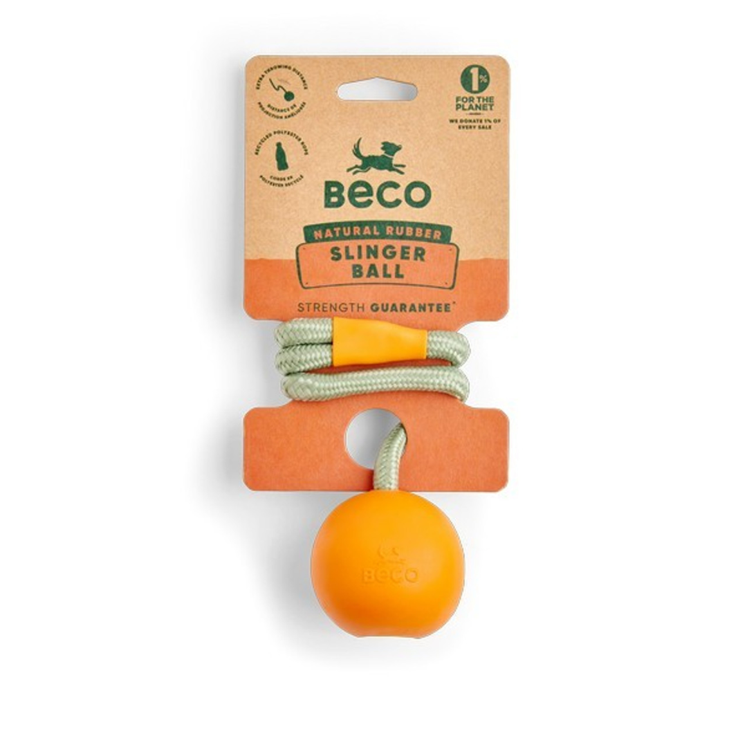 Beco Orange Rubber Slinger Ball in its packaging