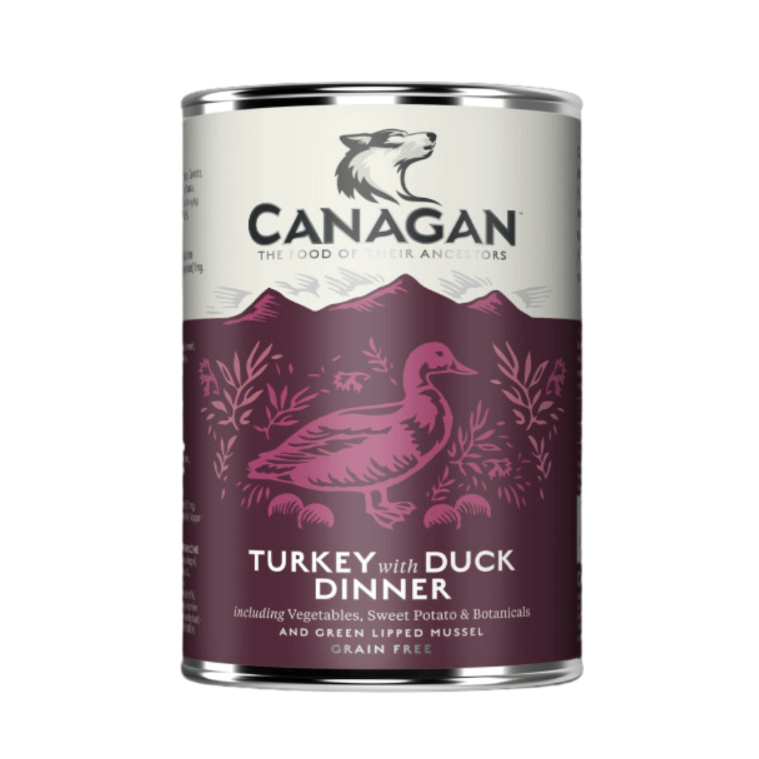 Canagan Turkey with Duck Dinner Wet Food 400g against a white background.