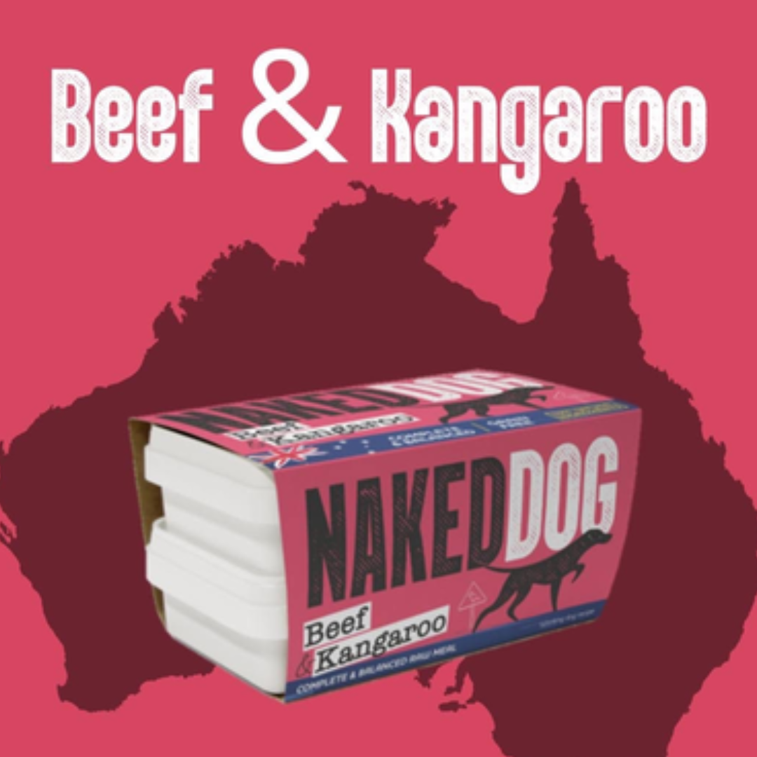 Naked Dog infographic introducing their new kangaroo range. Map of Australia and their Beef & Kangaroo food.
