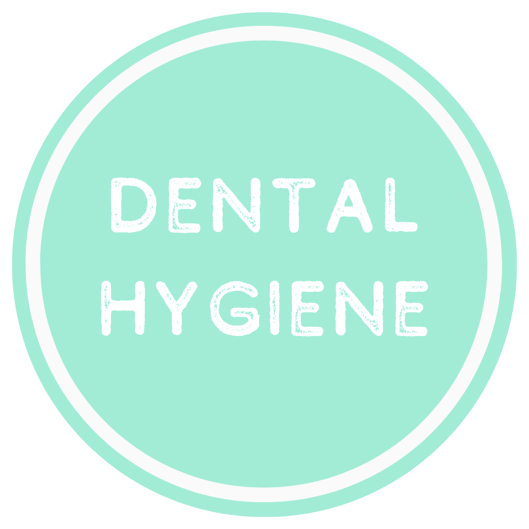 Mint green circle with 'Dental Hygiene' text on a white background