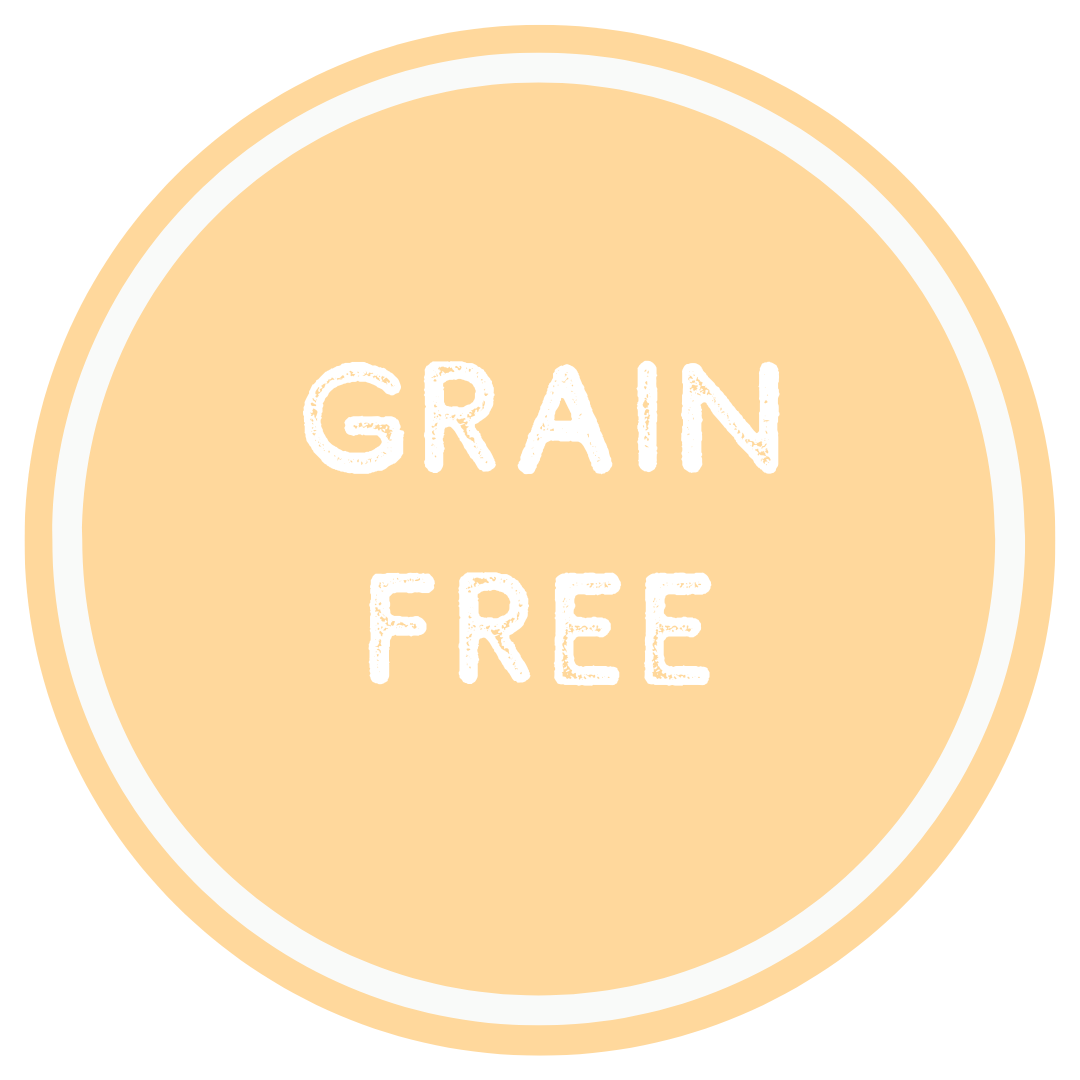 Yellow circle with 'GRAIN FREE' text on a white background