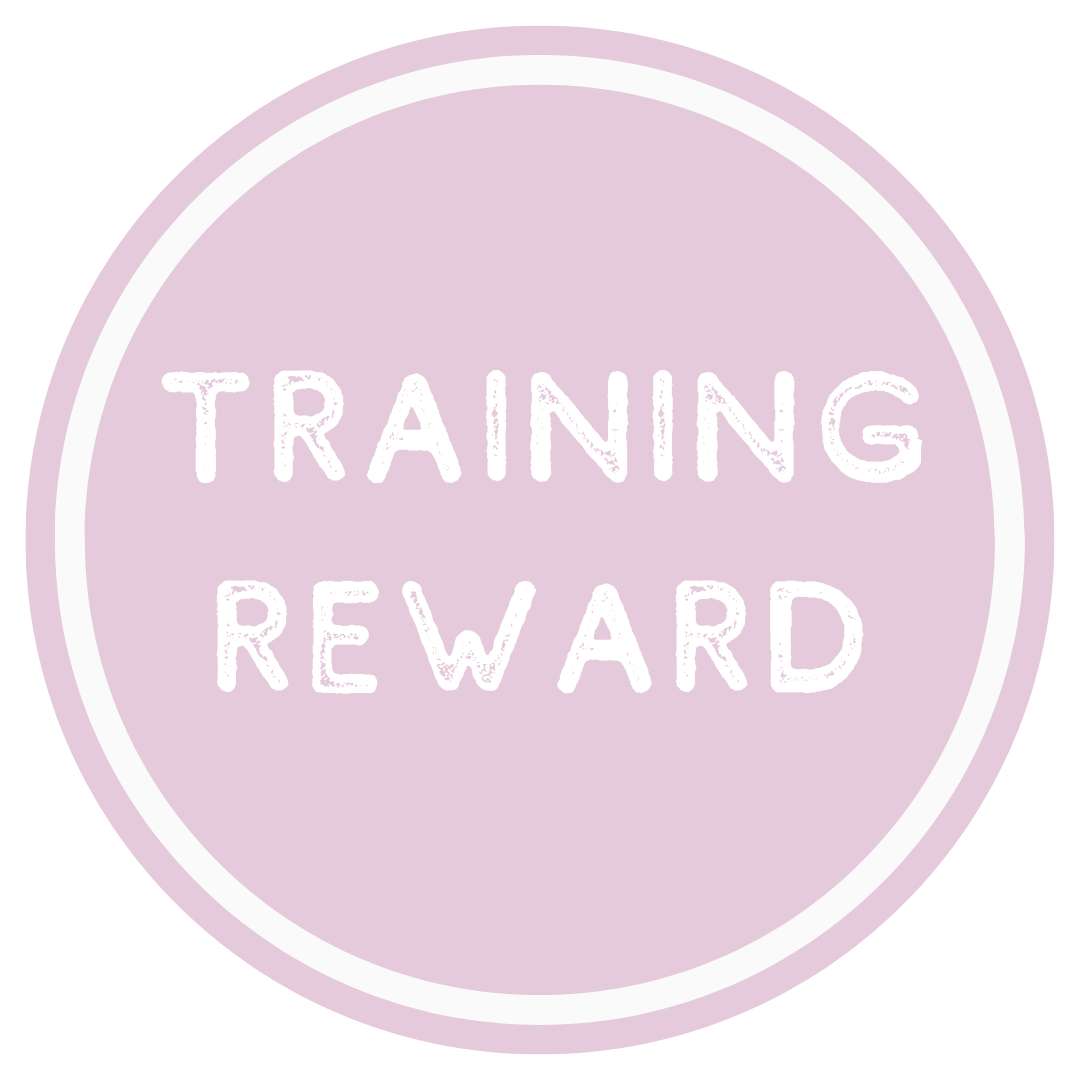 Circular badge with 'TRAINING REWARD' text on a light purple background