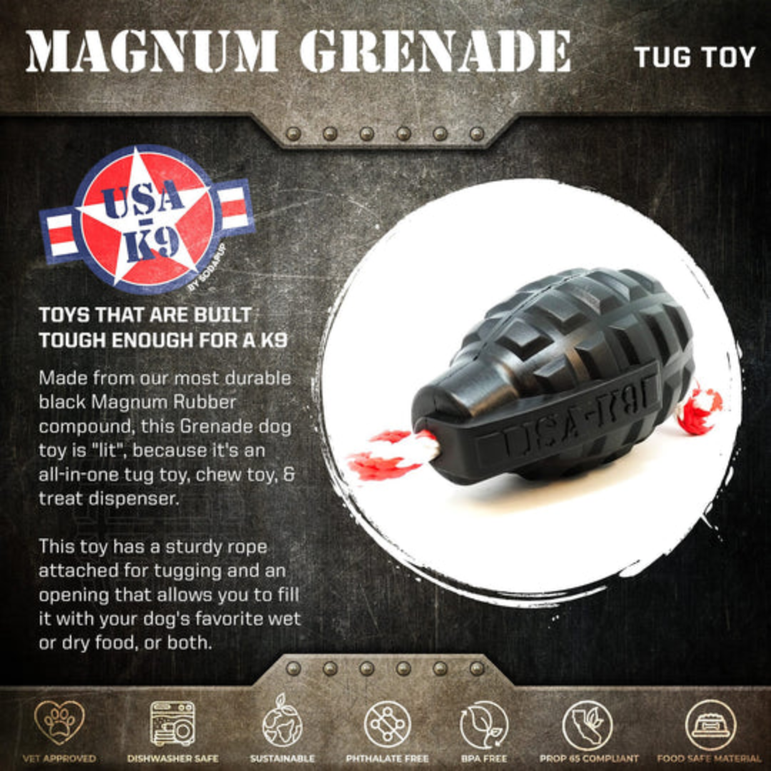 SodaPup Durable Grenade Chew and Reward Toy