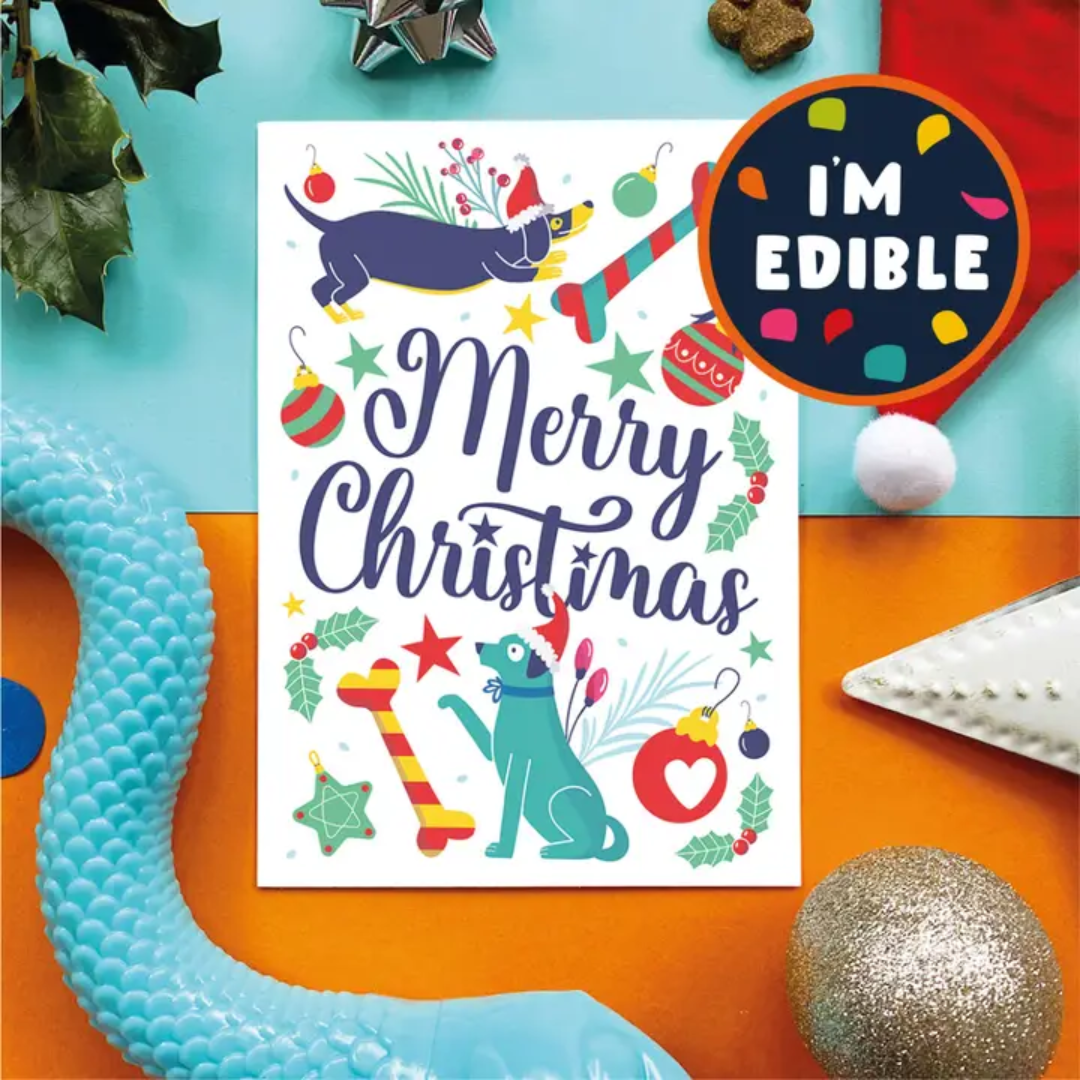 Scoff Paper Edible Christmas Cards for Dogs - Merry Christmas Blue