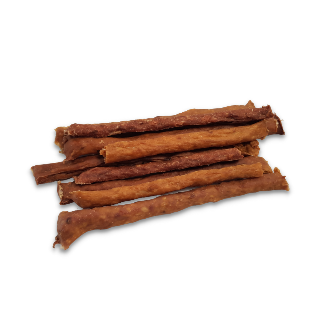 chicken twigs dog chew sticks on a white background