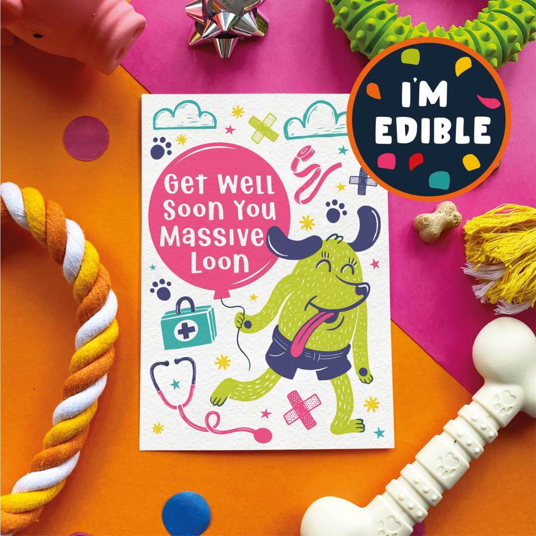 Scoff Paper Edible Cards for Dogs - Get Well Loon