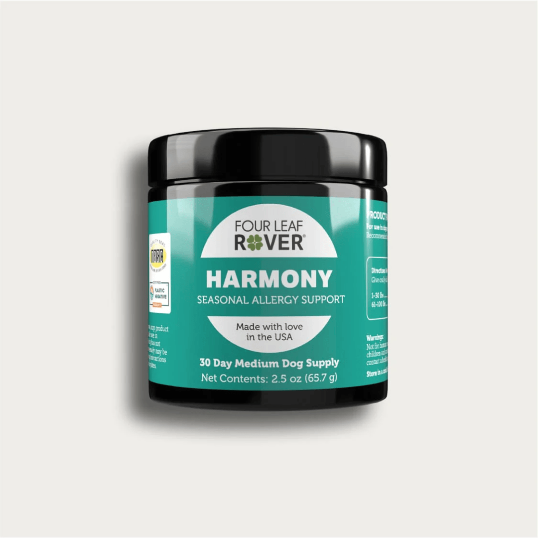 Four Leaf Rover Harmony - Seasonal Allergy Support 65.7g against a white background.