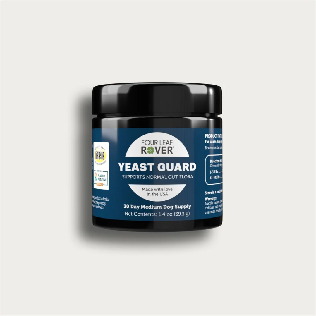 Four Leaf Rover - Yeast Guard for Dogs 39.9g against a white background.
