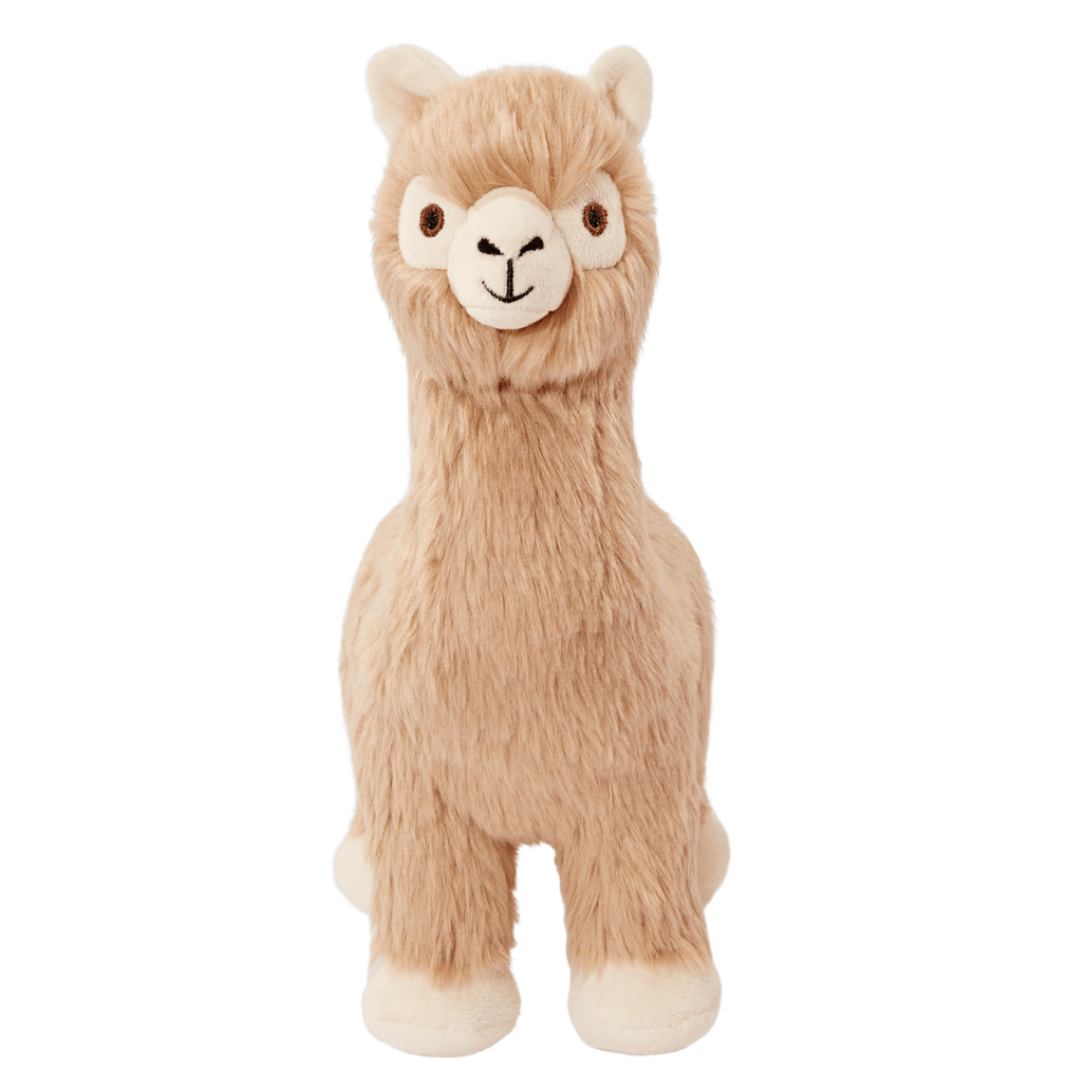 Plush toy alpaca on a white background