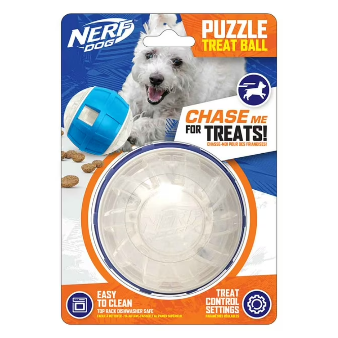 Nerf Puzzle Slow Feeder Ball in it's Packaging.