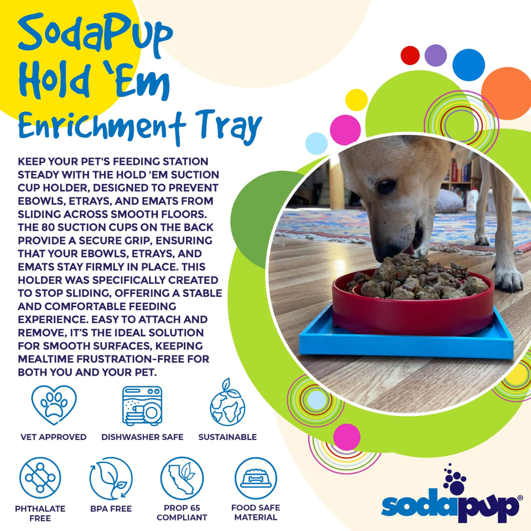 Infographic listing the benefits of using the SodaPup Hold'em Suction Cup Holder over other products.
