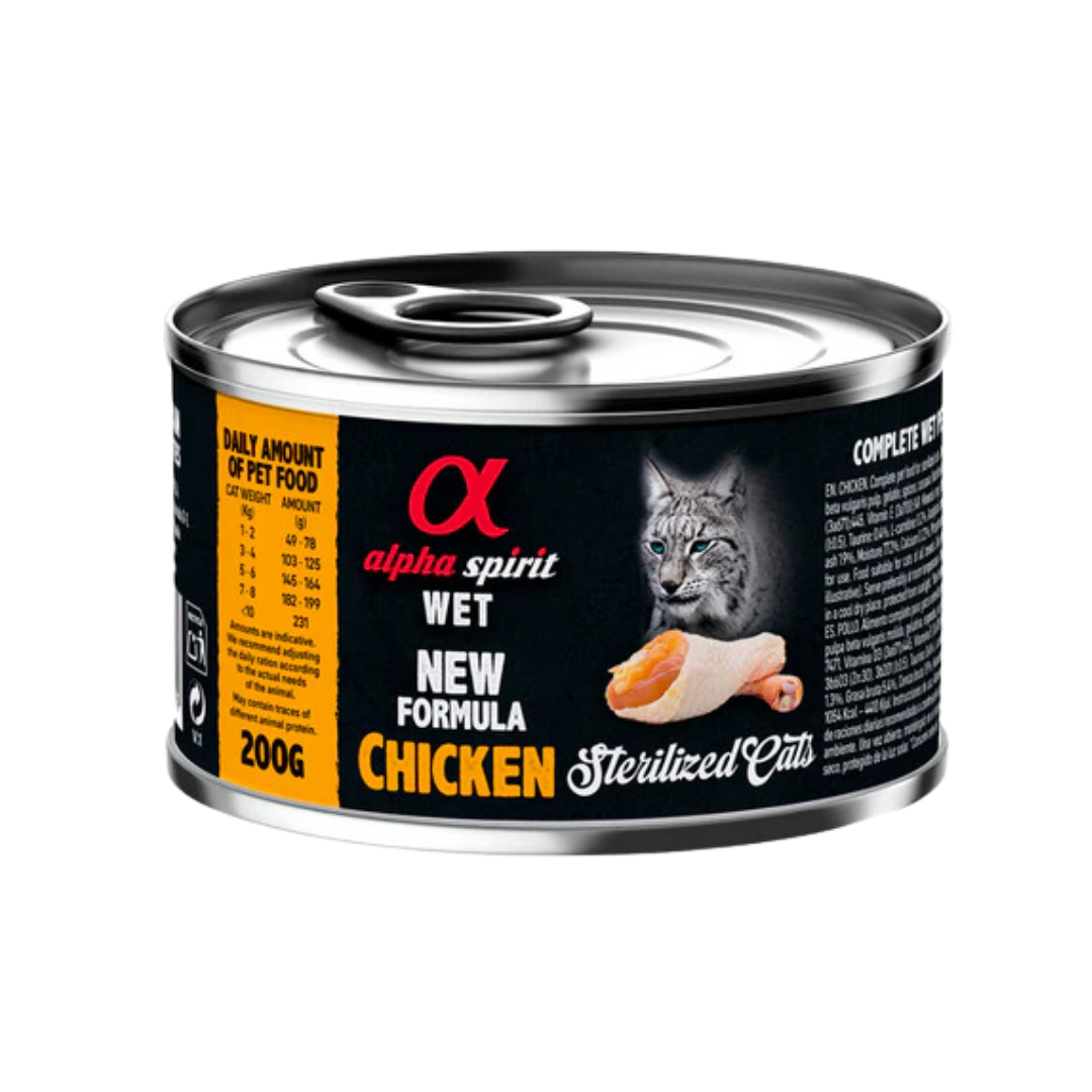 Alpha Spirit Chicken wet food for sterilized cats.