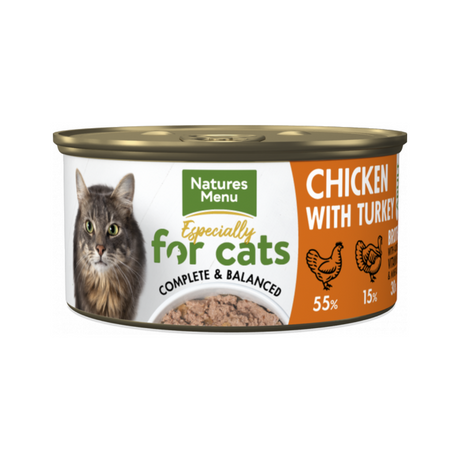 Tin of Natures Menu Chicken with Turkey wet cat food.