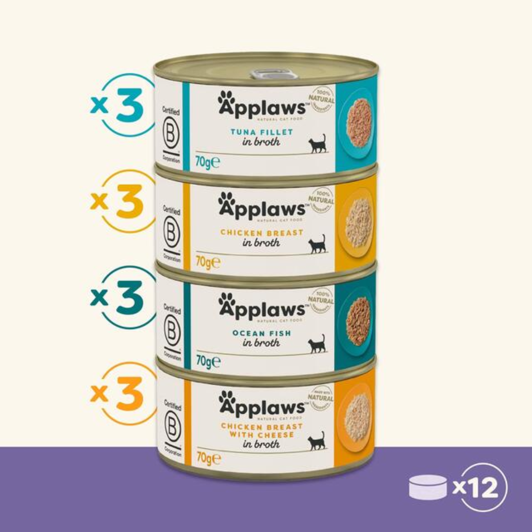 The contents of the Applaws wet cat food tins Supreme Selection multipack.