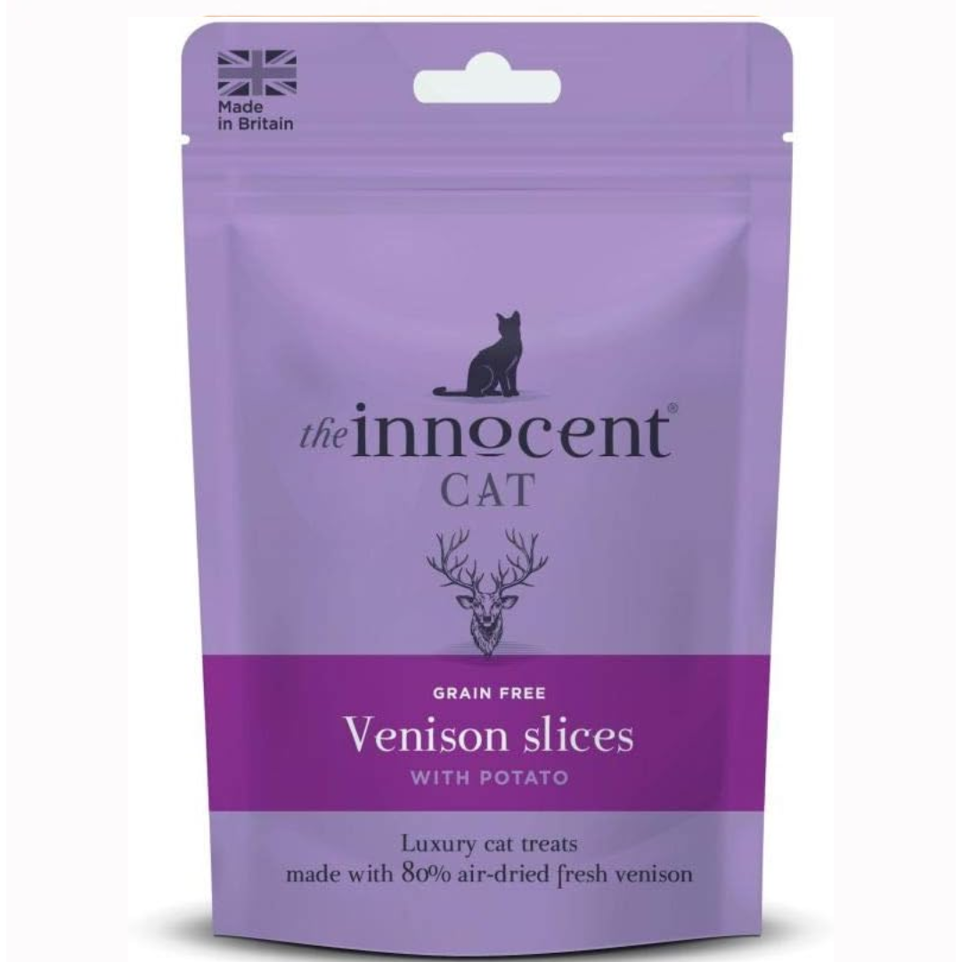 The innocent cat venison slices against a white background