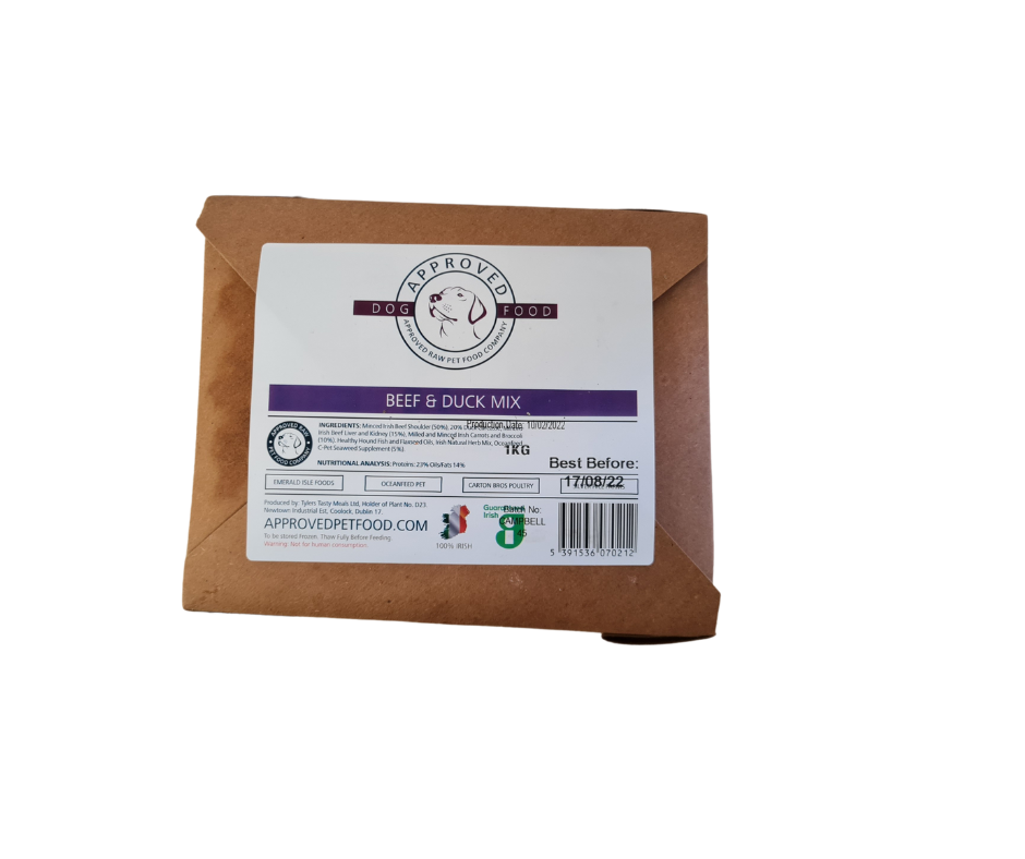 Approved Raw Dog Food Beef, Duck and Vegetables