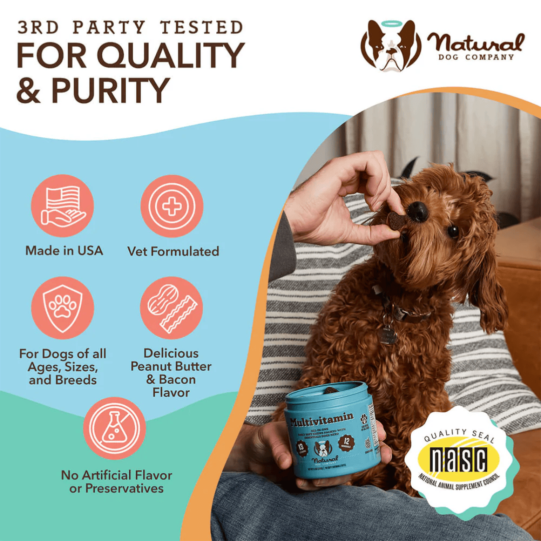Some positive attributes of buying the Tub of Natural Dog Company Multivitamin Chews eg: Vet formulated