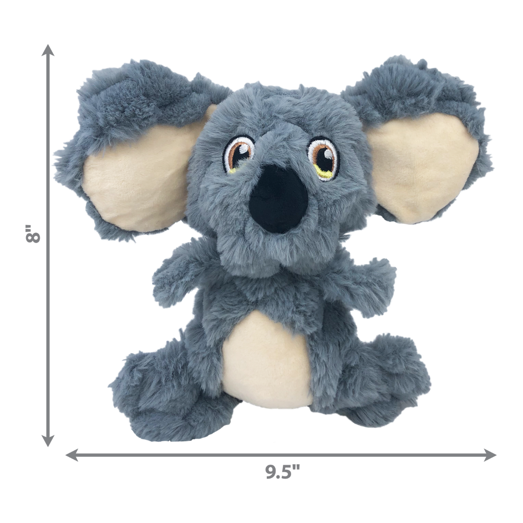 Kong scrumplez Koala against a white background. Height is 8 inches tall and width is 9.5".