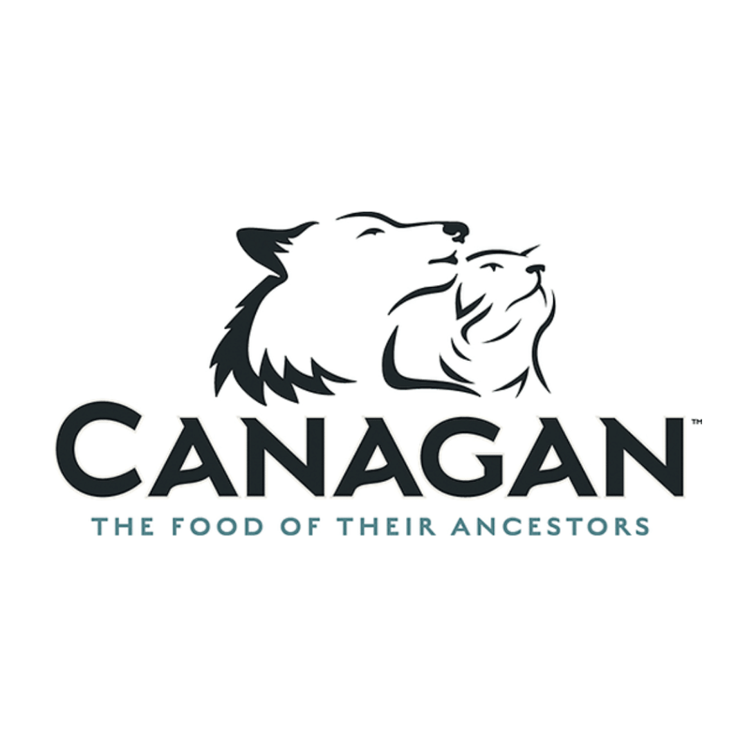Canagan logo. "Canagan - the food of their ancestors" and an outline drawing of and dog and cat above the writing.