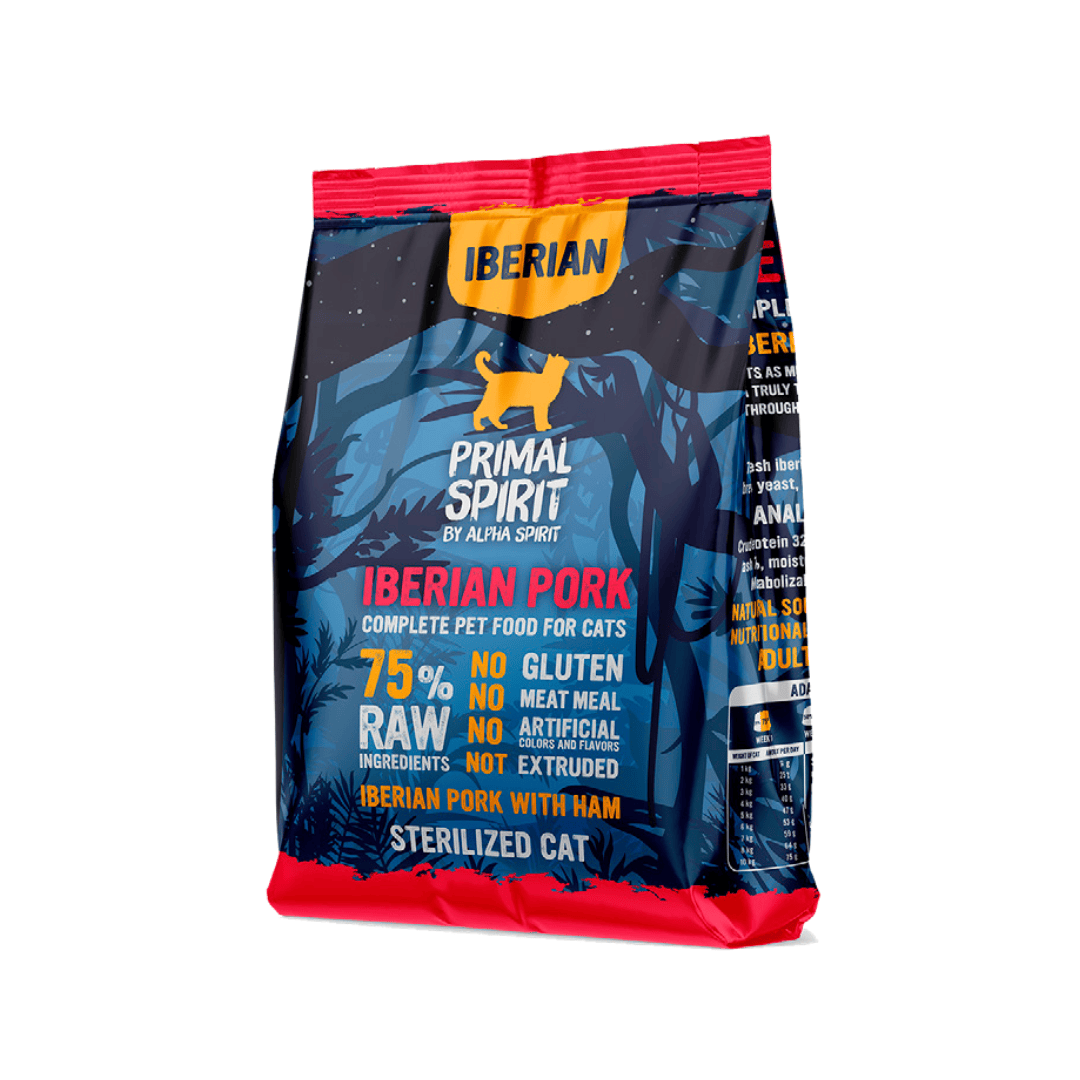 1kg bag of Primal Spirit Iberian Pork Cold Pressed Cat Food