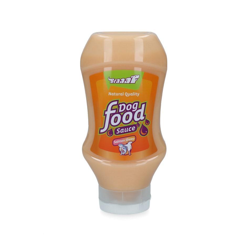 Bottle of Braaaf Dog Food Sauce Salmon and Sheep
