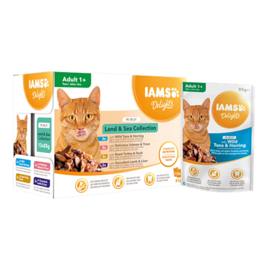 Iams Delights Land and Sea Cat Food in Jelly | 12 Pack