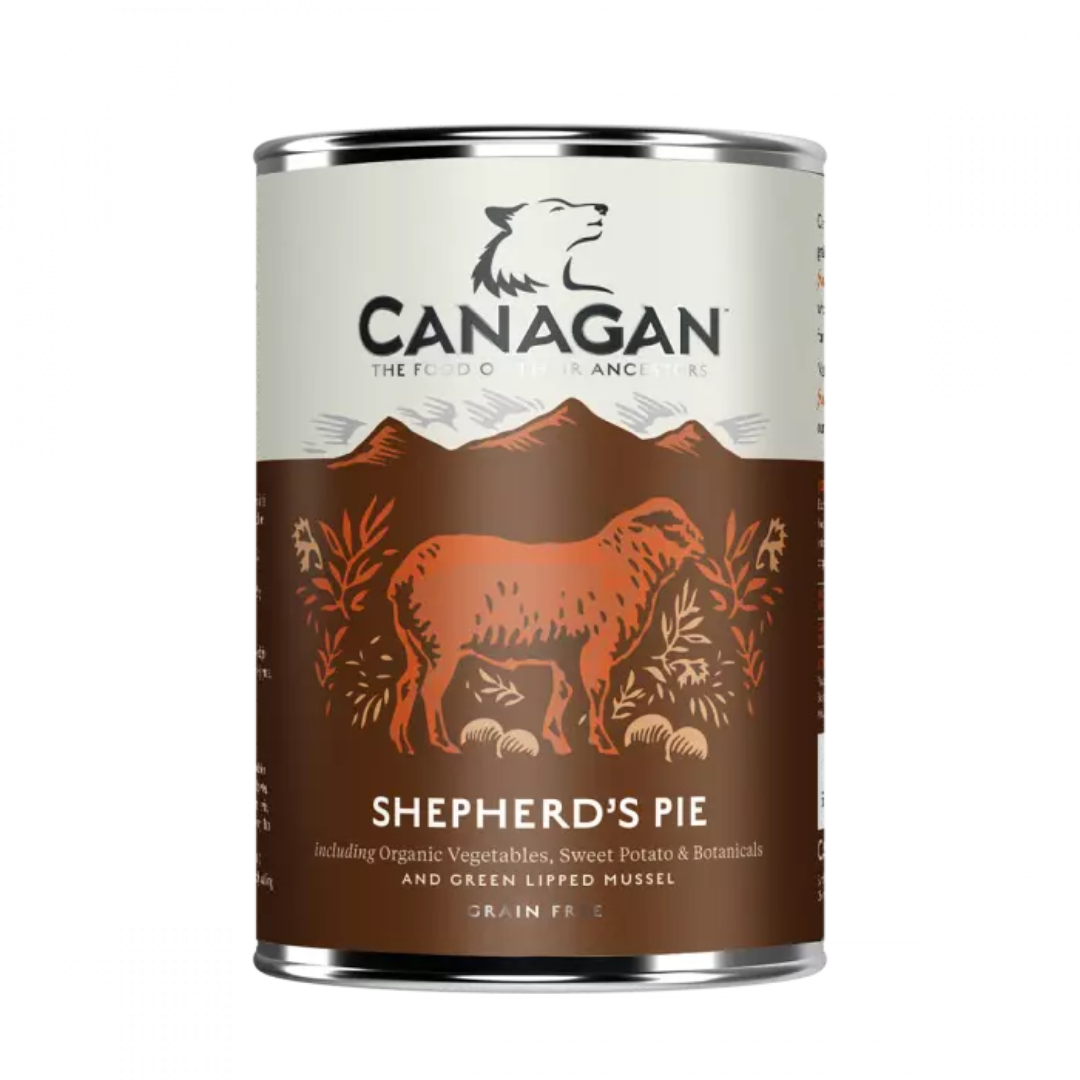 Canagan Shepherd's Pie Wet Dog Food 400g. Against a white background.