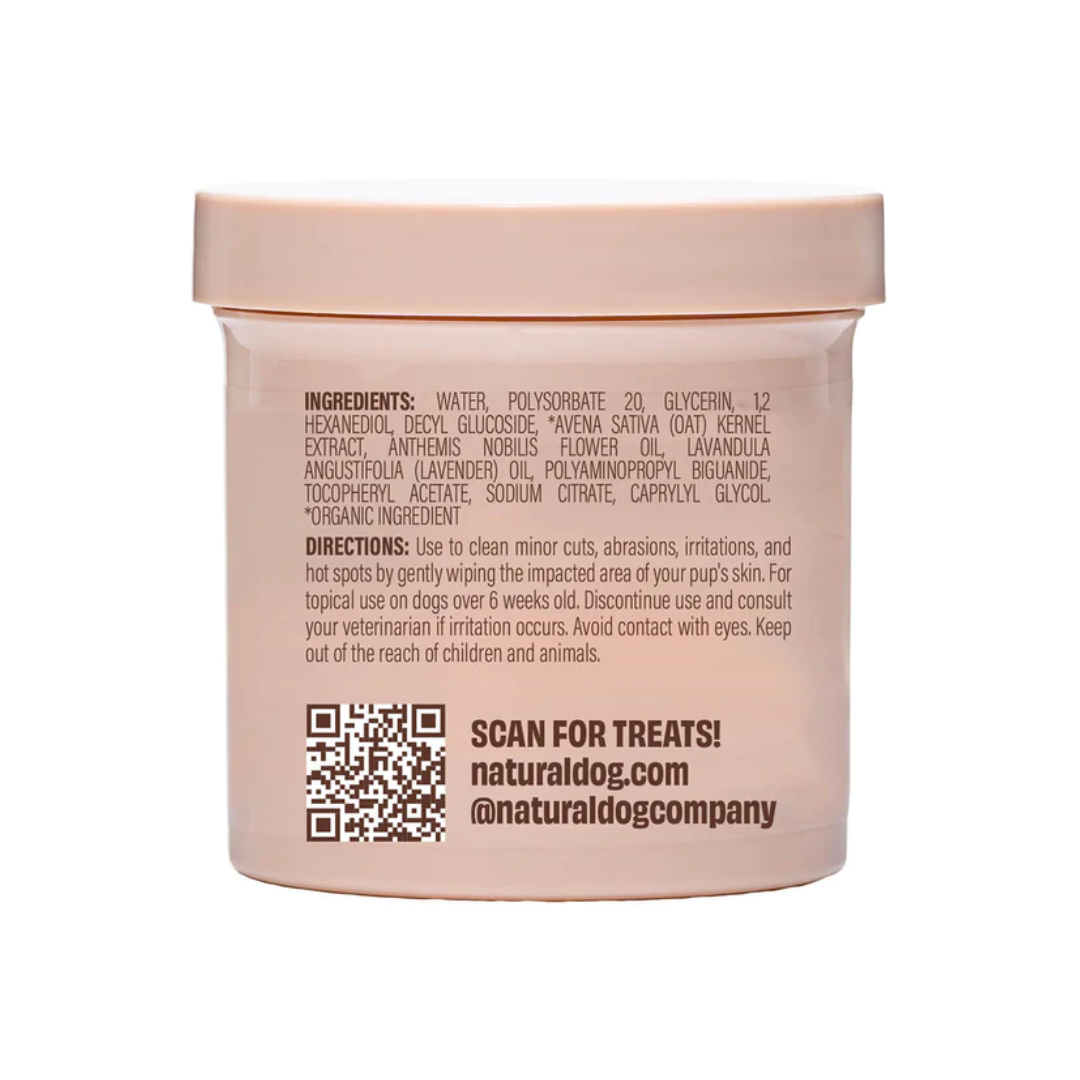 Back of the tub of Natural Dog Company Skin Soother Wipes