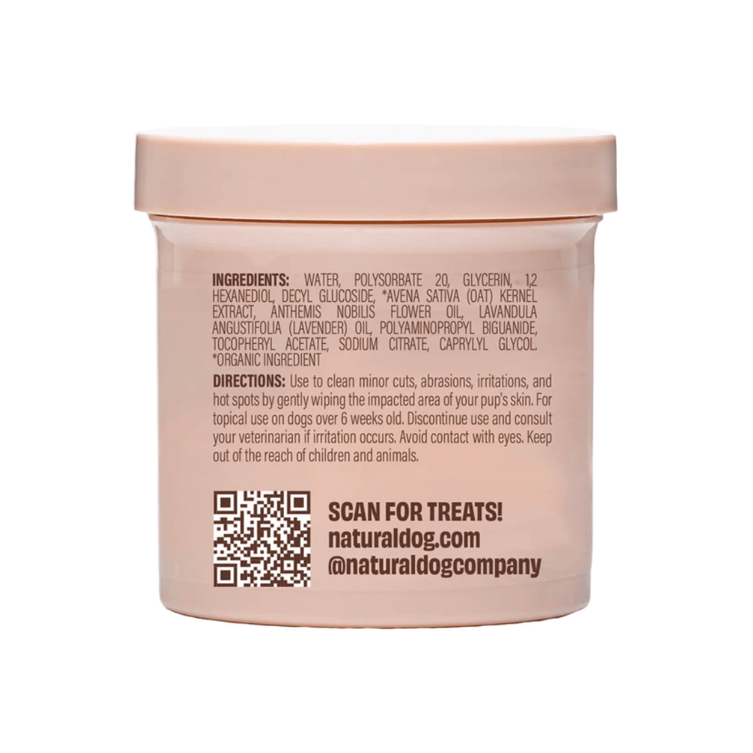 Back of the tub of Natural Dog Company Skin Soother Wipes