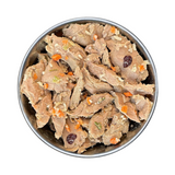 Fidelis Cooked Rabbit menu in a metal bowl. Chunky pieces of meat, fruit & veg.