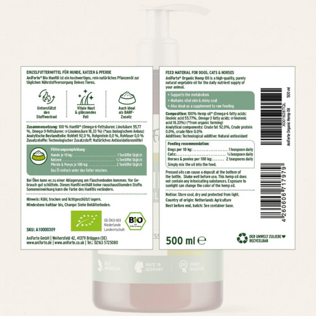 The label off the Aniforte Hemp Oil
